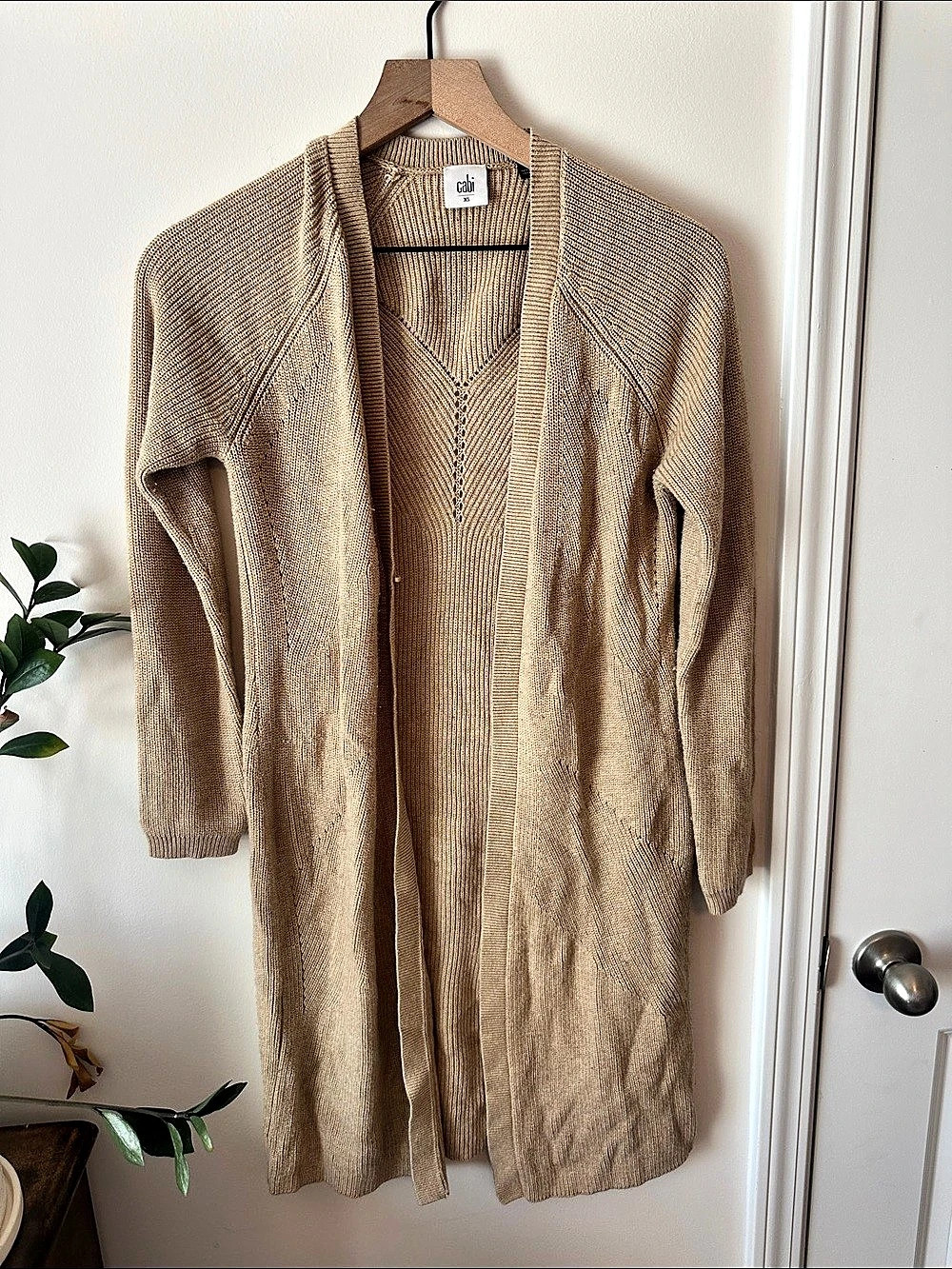 cabi Long Open Front Knit Cardigan Brown XS
